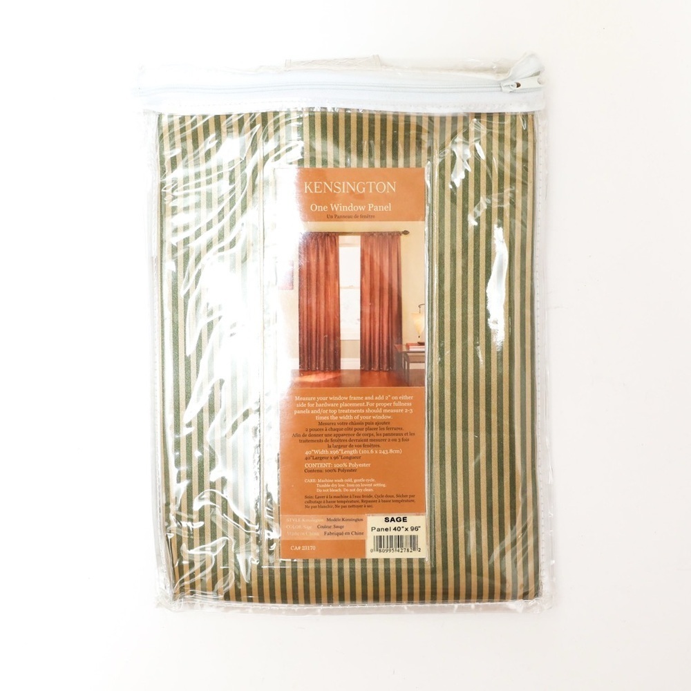 SET of TWO New Kensington Window Panel Curtain Pinstripe Gold Green 40 x 96 in